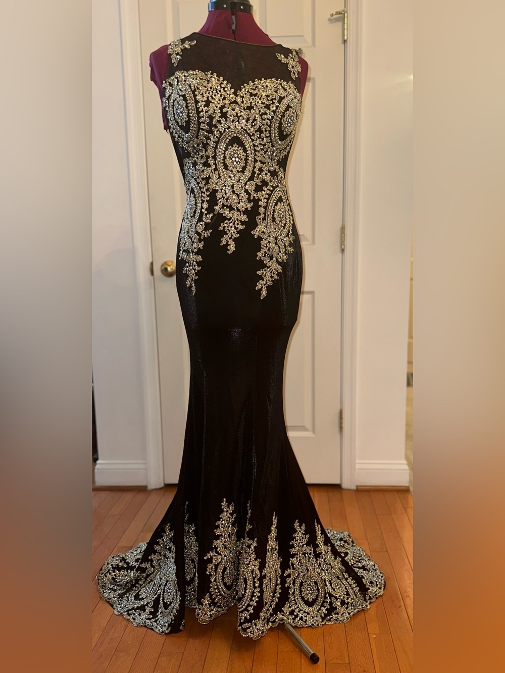 Black Evening Dress with Gold and Silver Embellishment